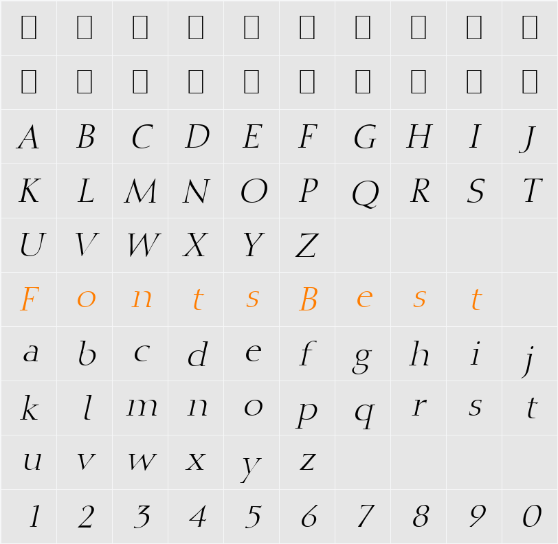 Cally 721 Character Map