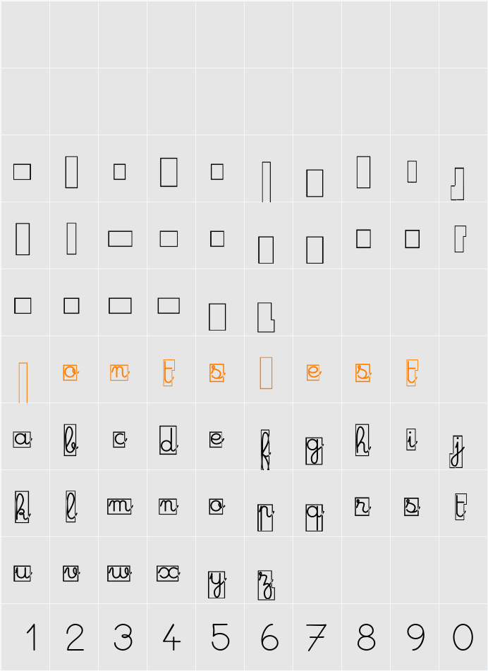 Maternellecolor cursive case Character Map