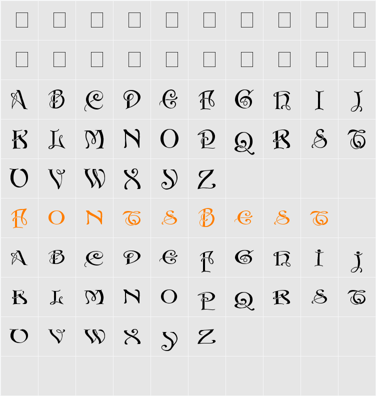 Initials with curls Character Map