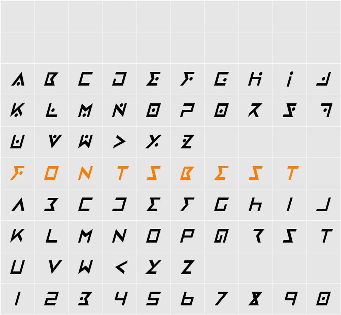 Iron Cobra Condensed Italic Character Map