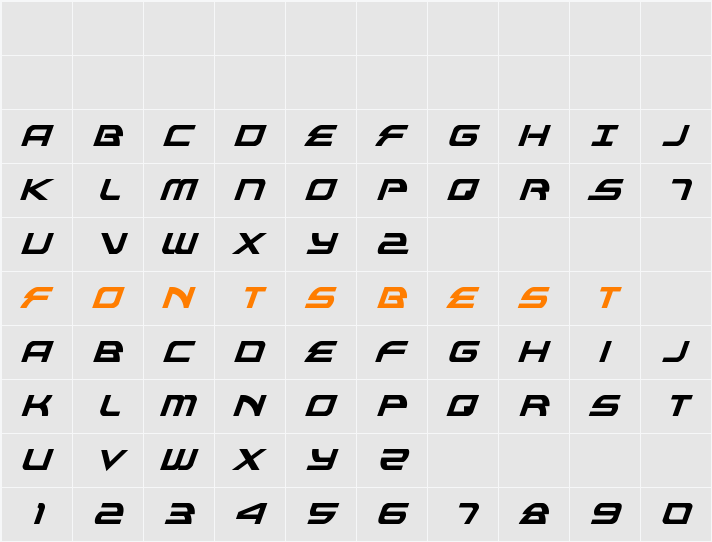 Alexis Condensed Italic Character Map