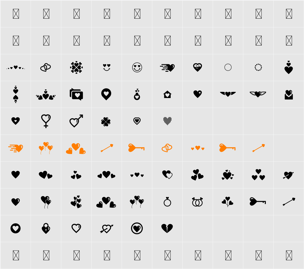 Beauty And Love Dingbat Character Map