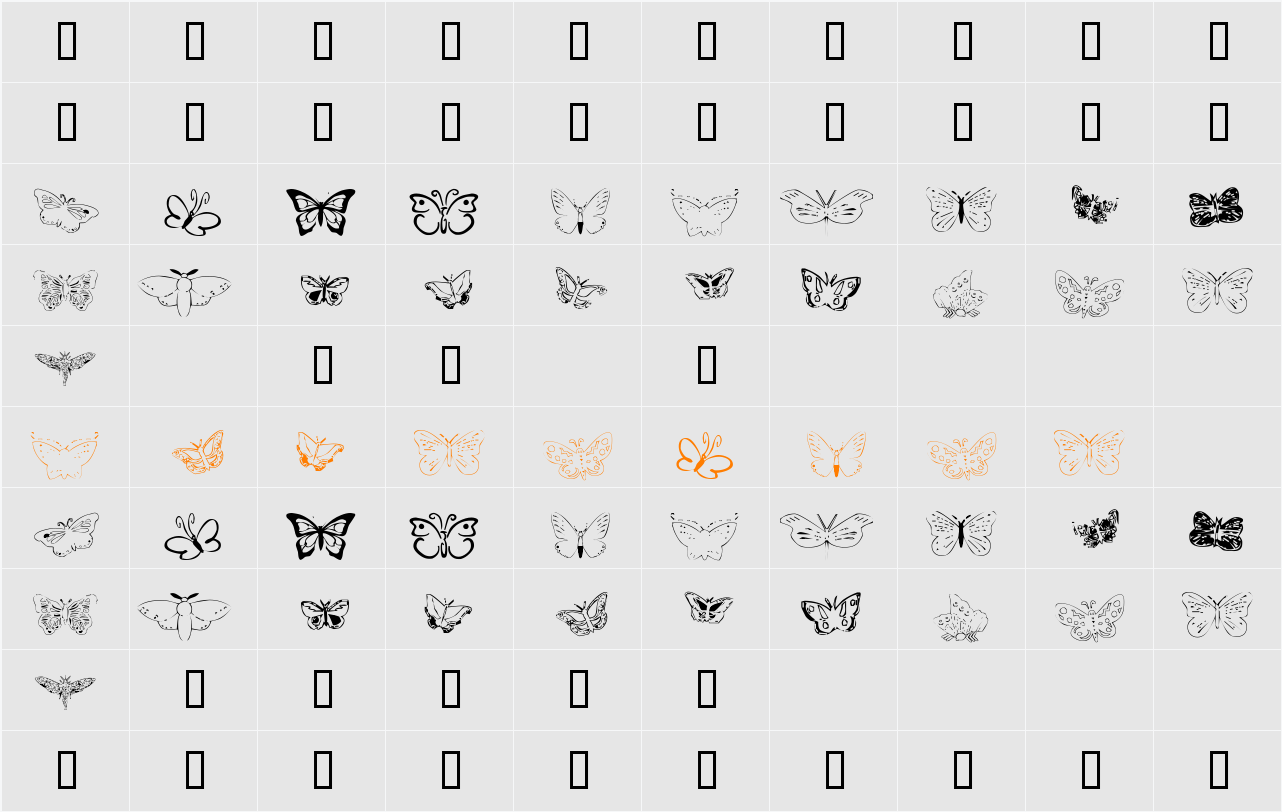 ButterflyHeaven Character Map