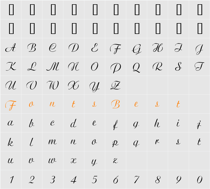 CandiaScriptSSK Character Map