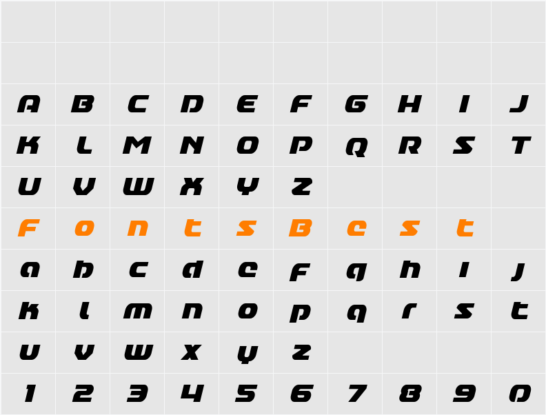 Annapolis Lower Case Condensed Italic Character Map