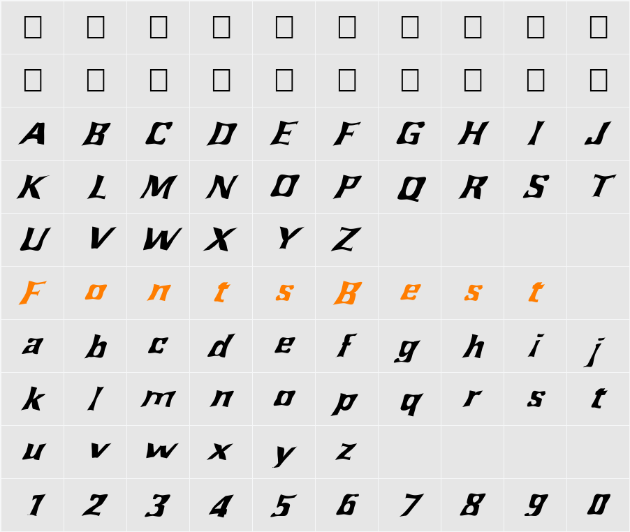 FZ WARPED 43 ITALIC Character Map