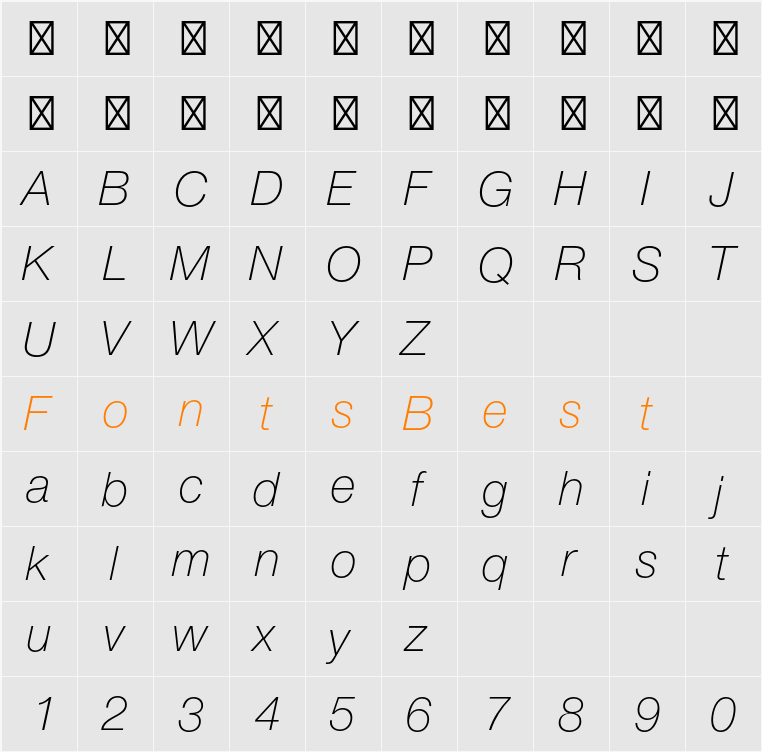 HelveticaNeueLT Std Thin Character Map