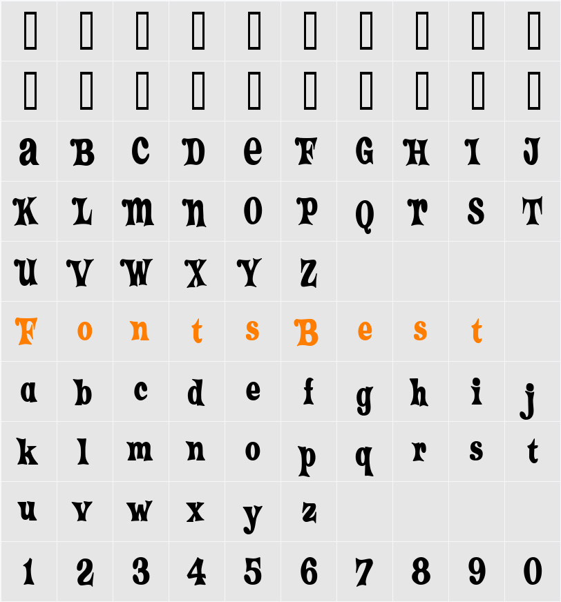 Crazy HaroldCondensed Alt Flare Character Map