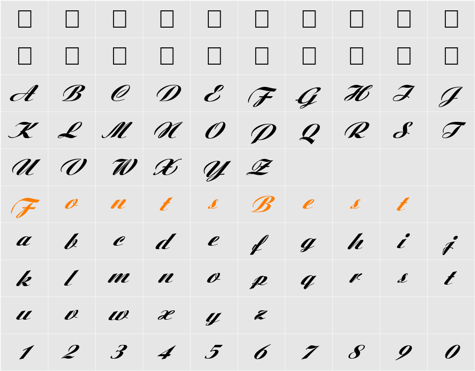 FZ SCRIPT 6 ITALIC Character Map