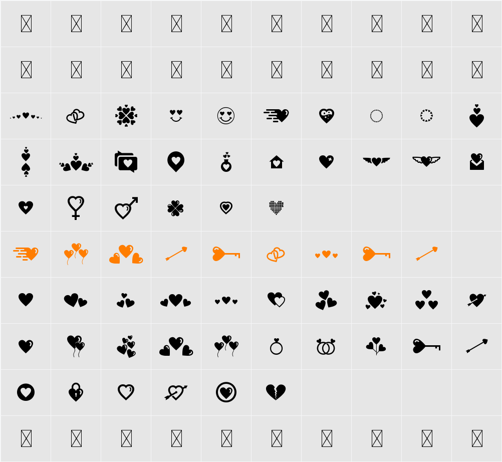 Beauty And Love Dingbat Character Map