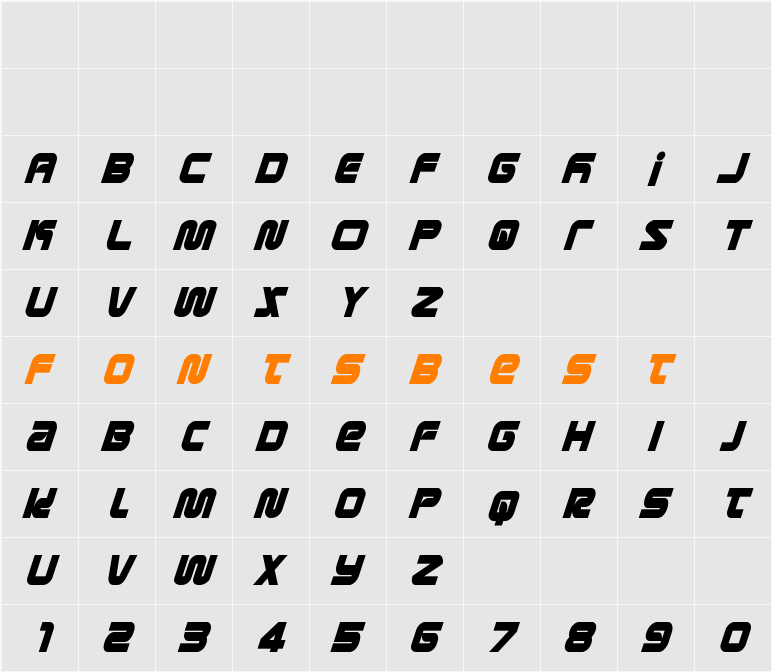 Metronauts Condensed Italic Character Map