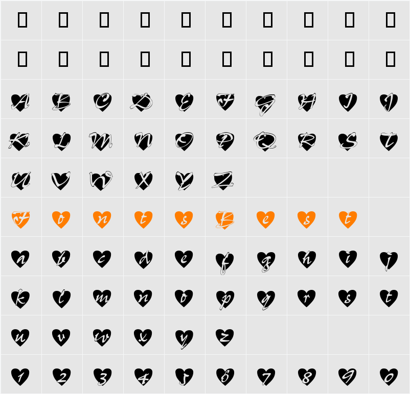 All Hearts Character Map