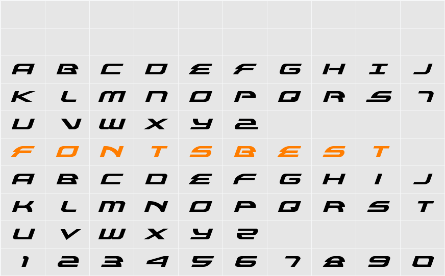 Alexis Expanded Italic Character Map