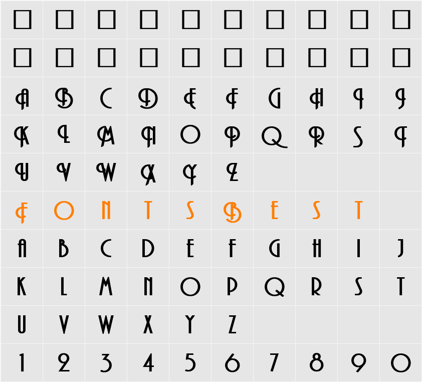 Curvi Character Map