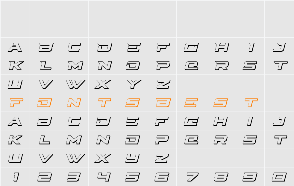 Cyberdyne 3D Italic Character Map