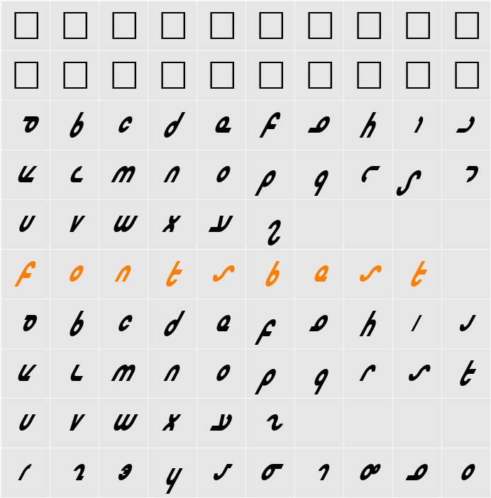 Masterdom Condensed Bold Italic Character Map