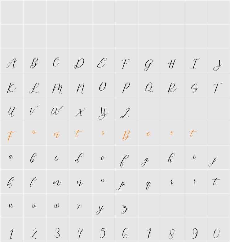 Brinkley Script Character Map