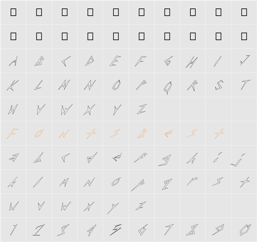 FZ UNIQUE 17 HOLLOW ITALIC Character Map