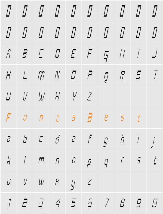 Aunchanted Condense Oblique Character Map