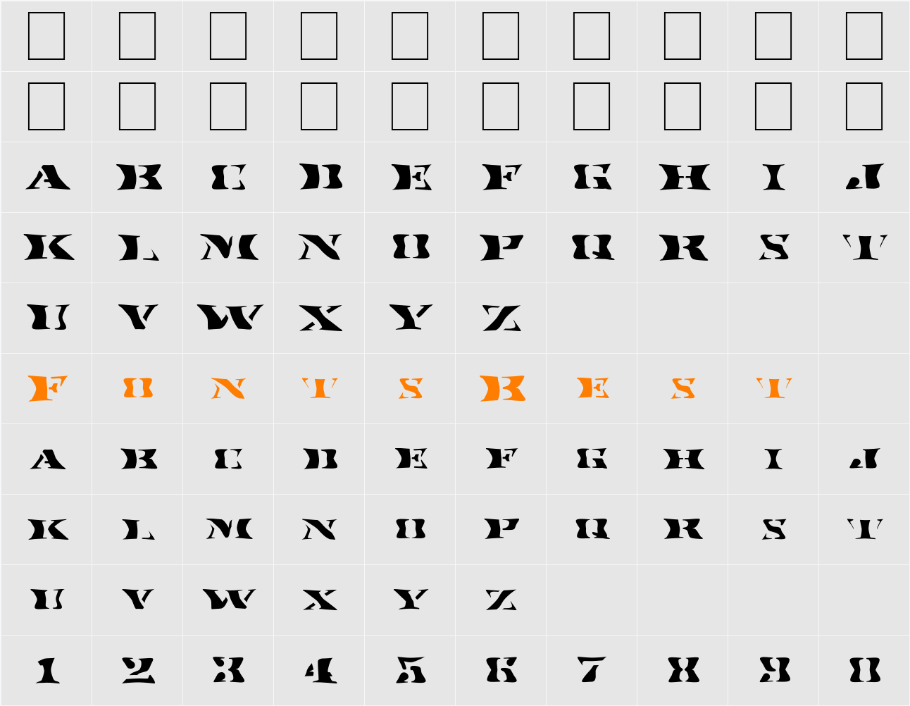 FZ WARPED 17 EX Character Map