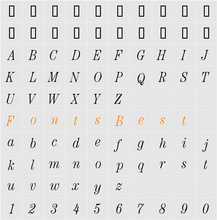 CenturyLightCondSSi Character Map