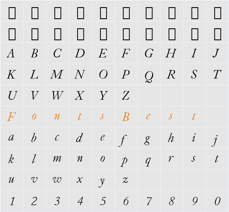 CaslonOldFace BT Character Map