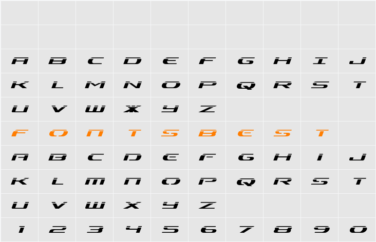 Alpha Men Laser Italic Character Map