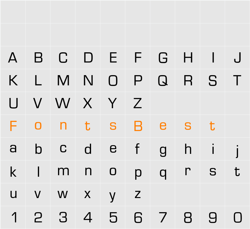 Eurostile BQ Character Map