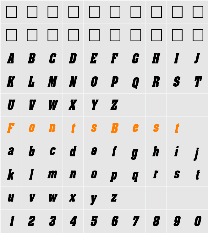 AcklinCondensed Character Map