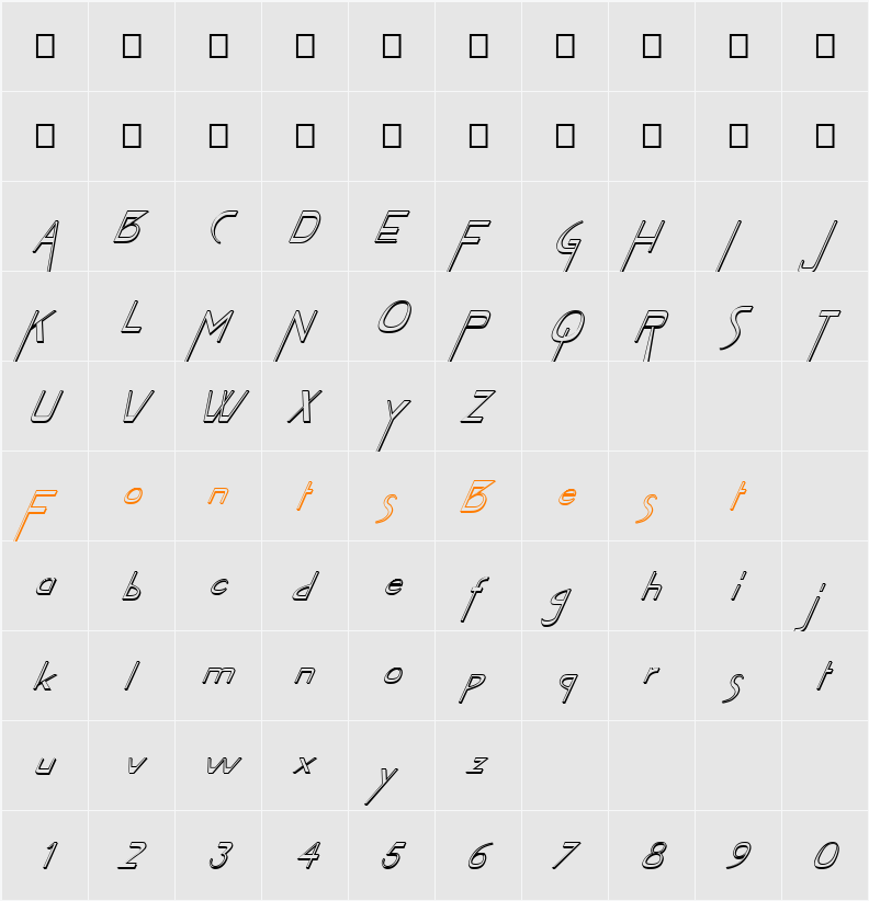 FZ JAZZY 45 3D ITALIC Character Map