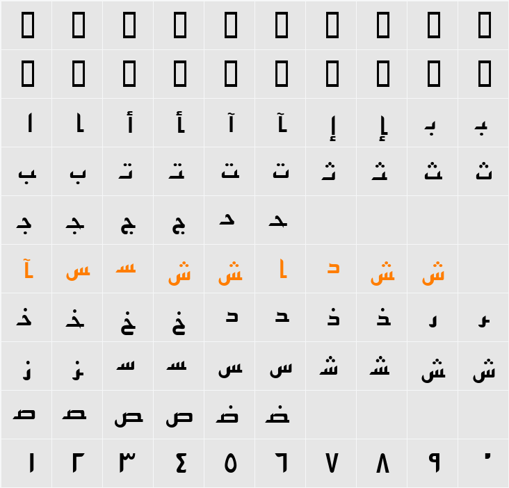 ArabicSans Character Map