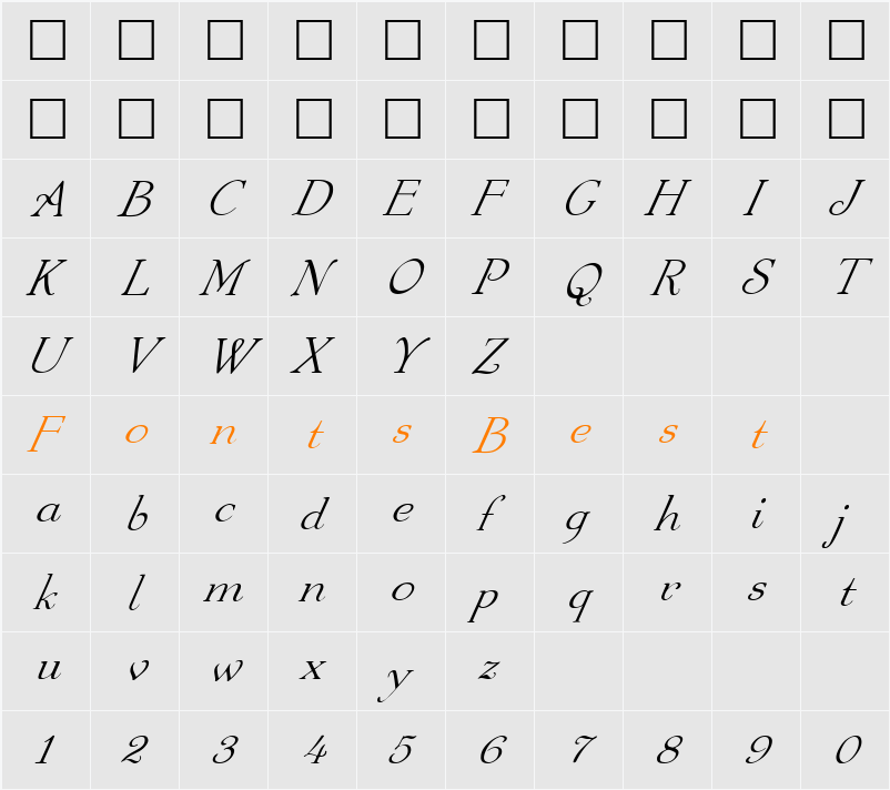 FZ ROMAN 16 ITALIC Character Map