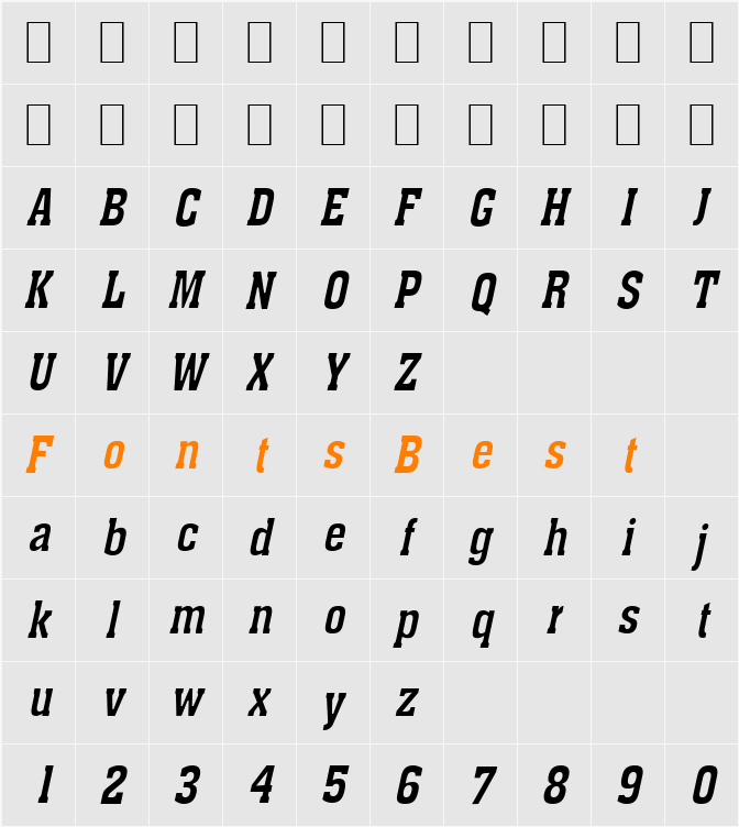 Ache-Condensed Character Map