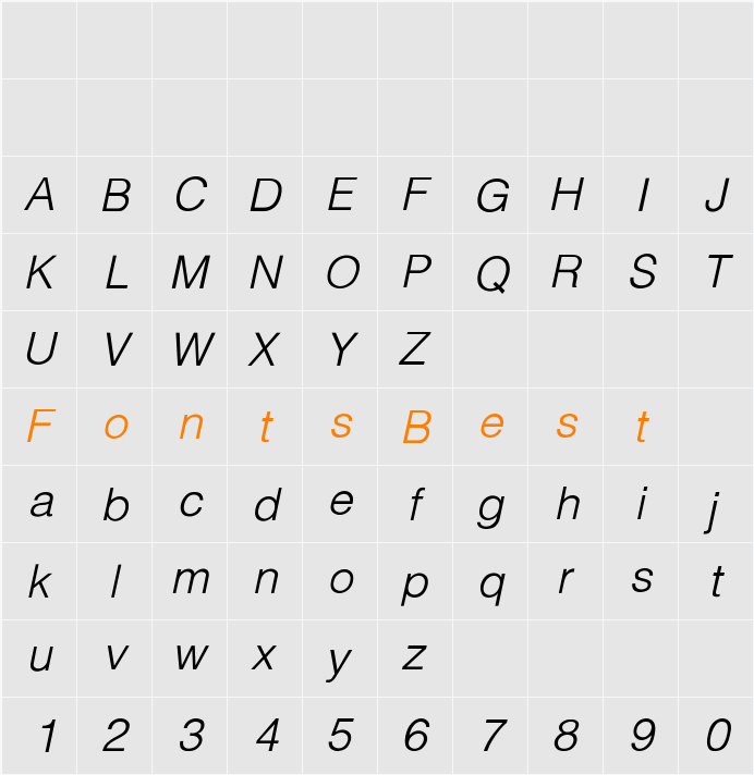 Helvetica-Light-Light-Italic Character Map