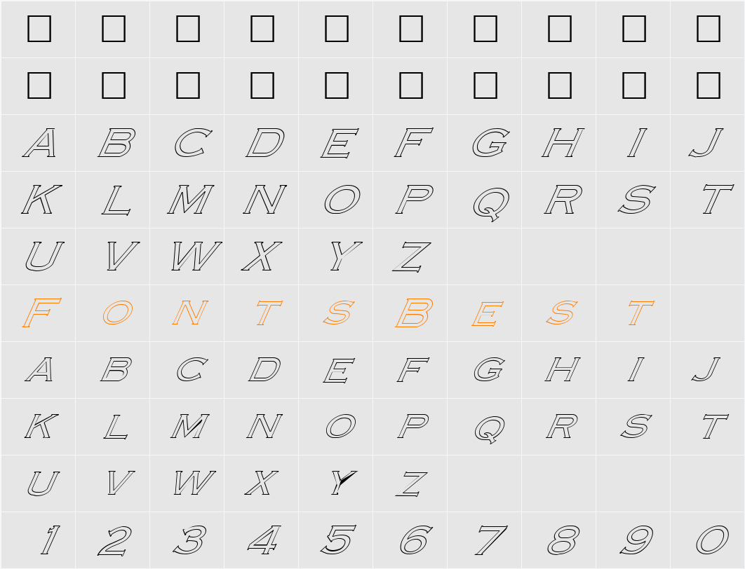 FZ ROMAN 13 HOLLOW ITALIC Character Map