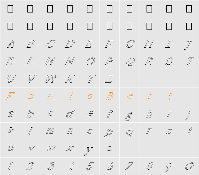 FZ ROMAN 18 HOLLOW ITALIC Character Map