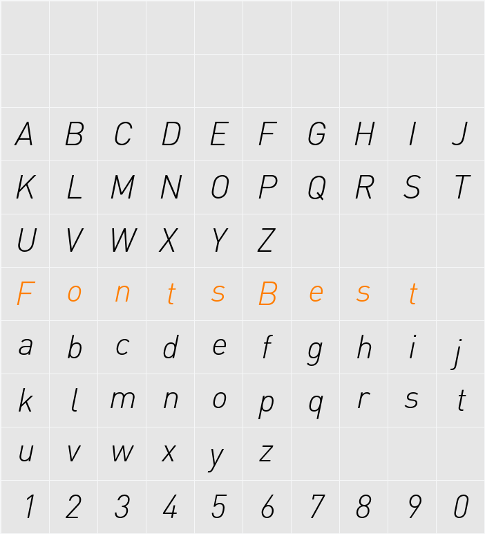 DIN-LightItalic Character Map