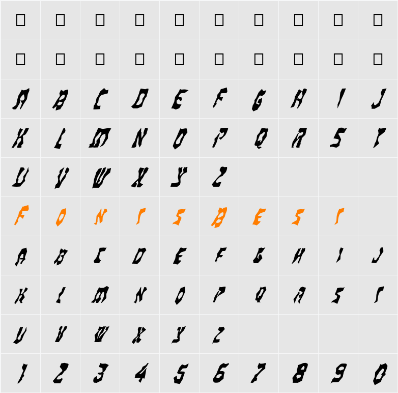 FZ WACKY 22 ITALIC Character Map