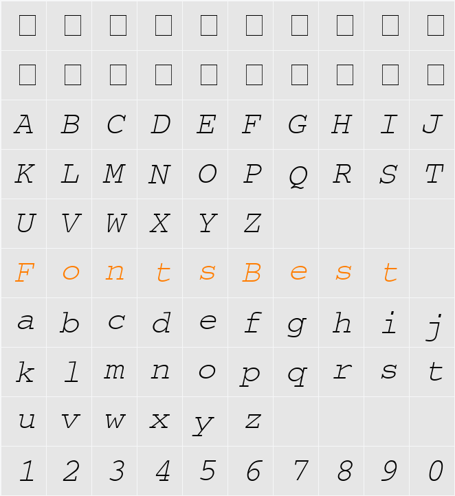 Courier Character Map