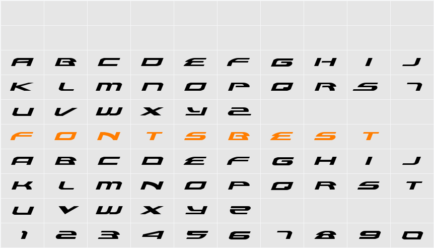 Alexis Expanded Italic Character Map