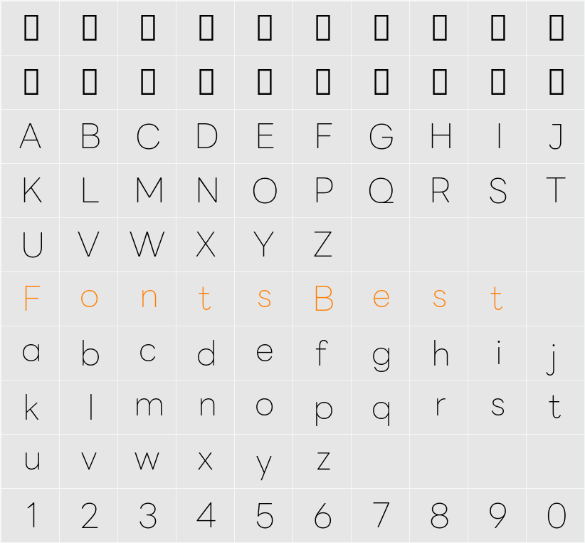 LINE Seed Sans TH Thin Character Map