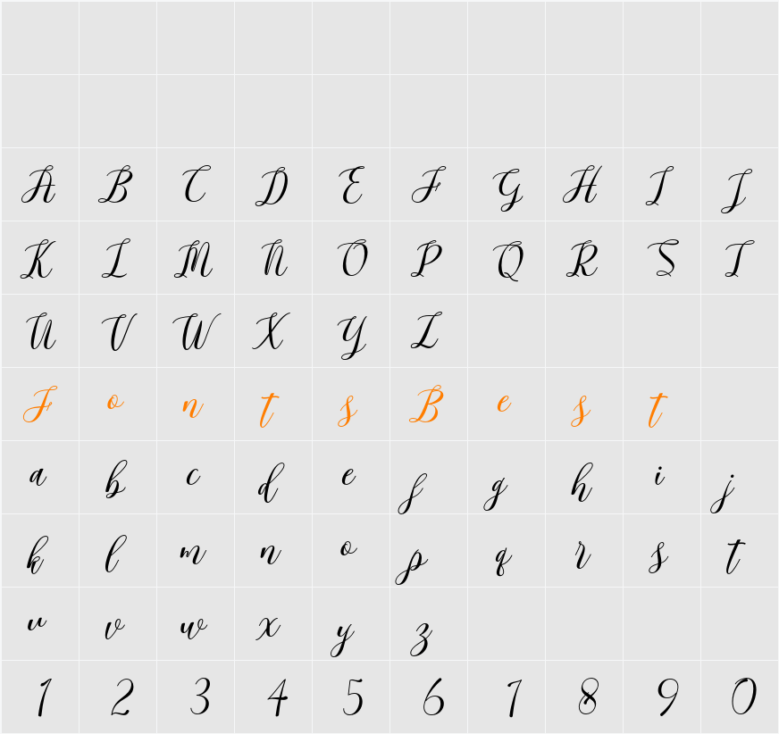 Arieteline Script Scale Character Map