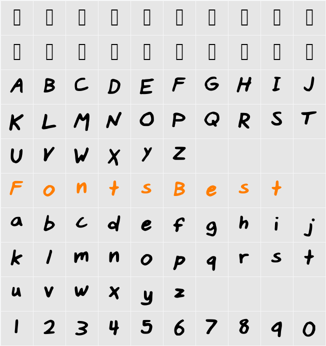 MattsHandwriting Character Map