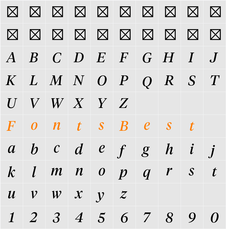 Tiempos Headline Regular Character Map