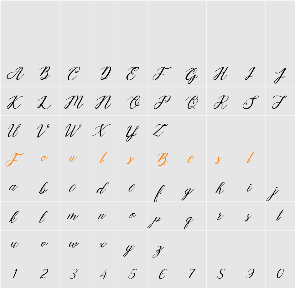 Mottingham Elegant Calligraphy Character Map