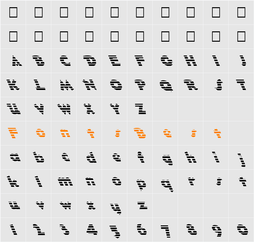 FZ JAZZY 32 STRIPED LEFTY Character Map