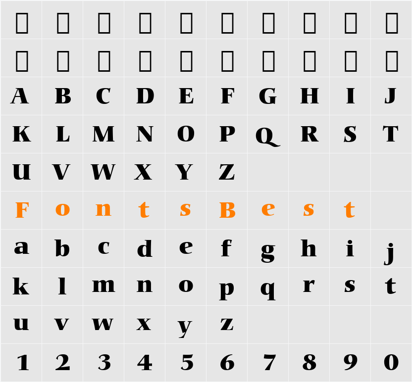 Carmina Blk BT Character Map