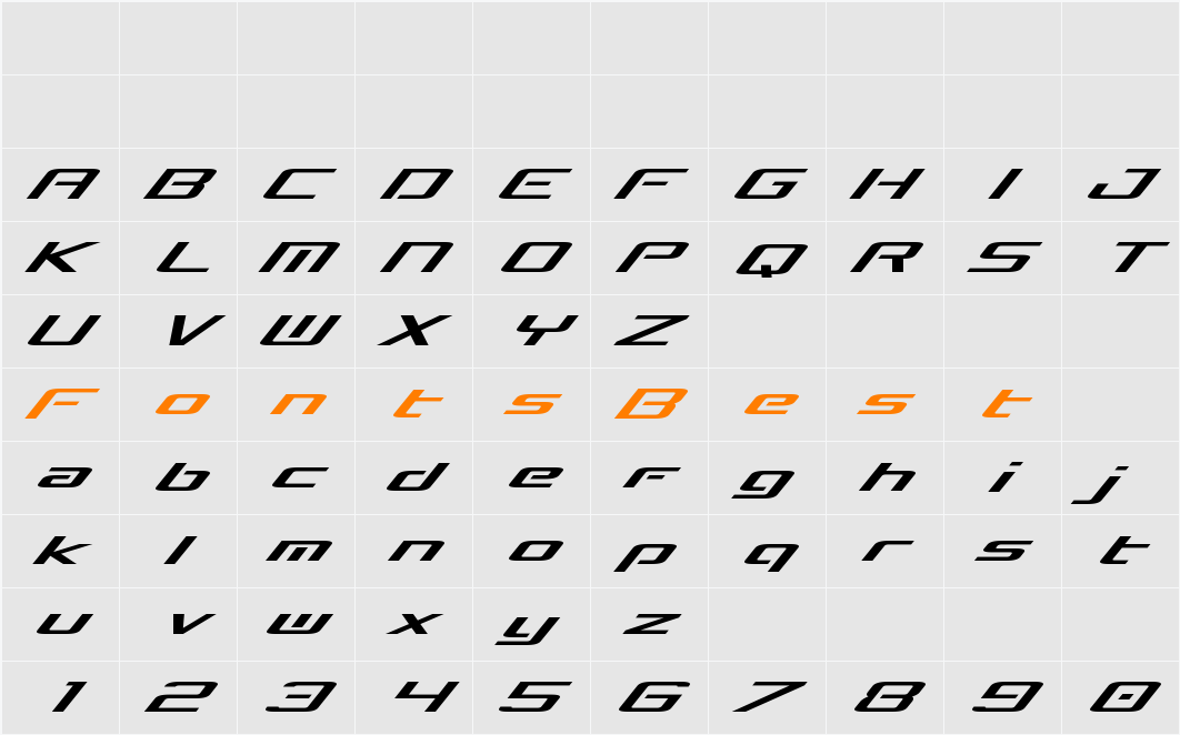 Concielian Break Expanded Italic Character Map