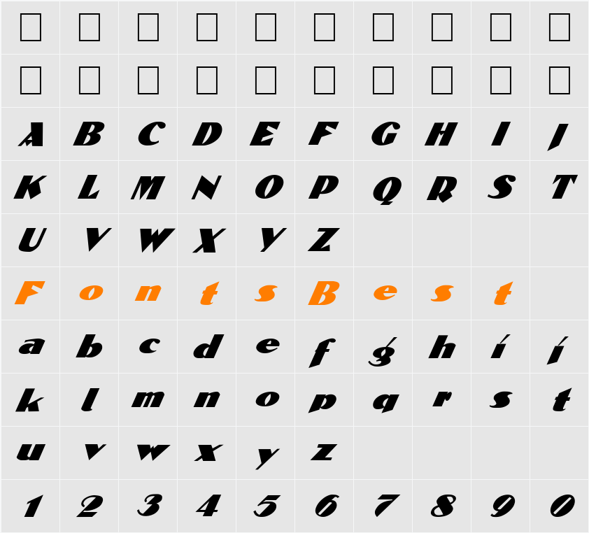 FZ JAZZY 53 ITALIC Character Map