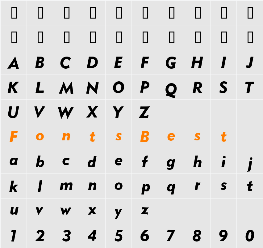 Metro Black Oblique Character Map